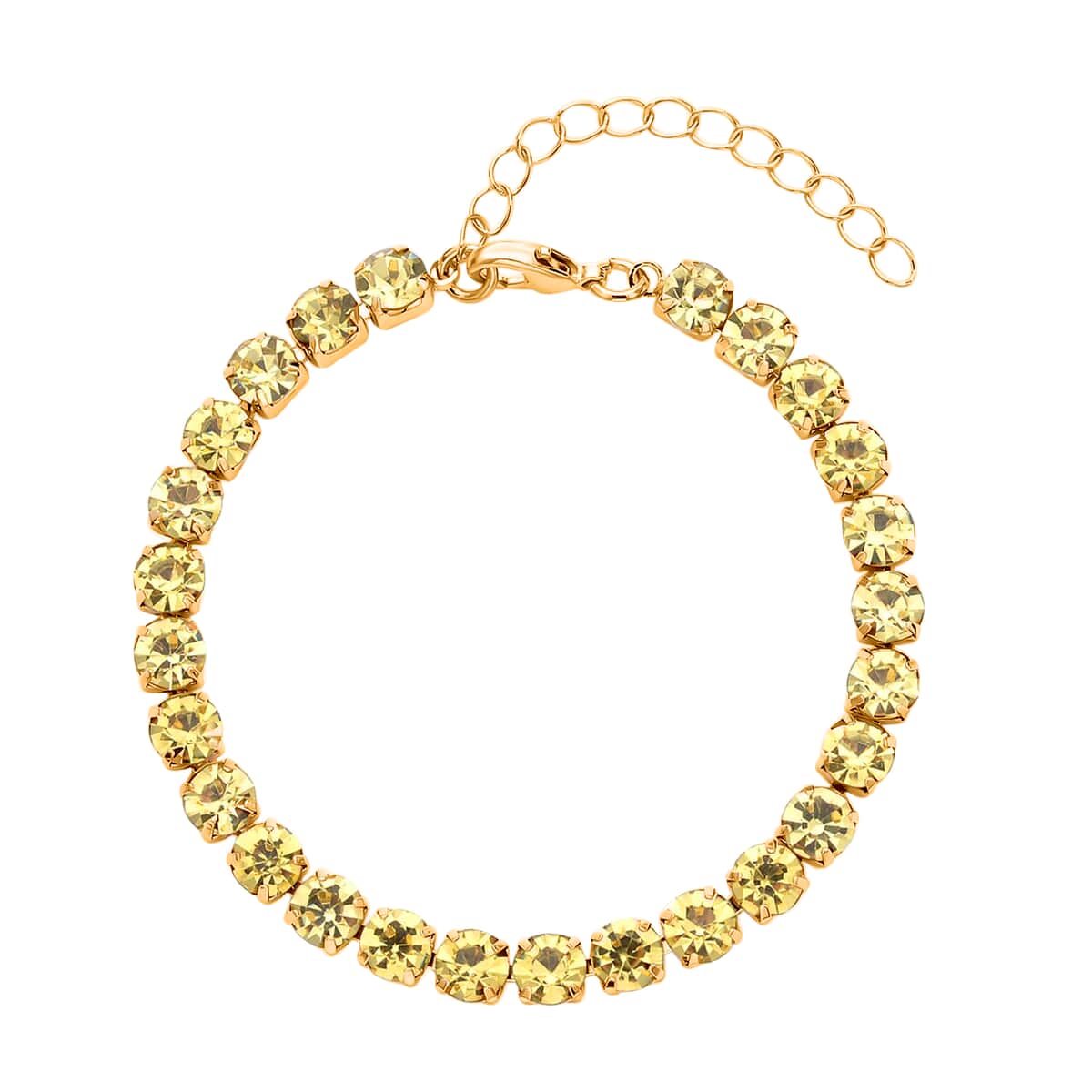 9 Piece Set - 4pcs Golden Shell Pearl Earrings, 4pcs Yellow Austrian Crystal Earrings and 1pc Bracelet (7.5-9.5In) in Goldtone & Stainless Steel , Tarnish-Free, Waterproof, Sweat Proof Jewelry image number 2