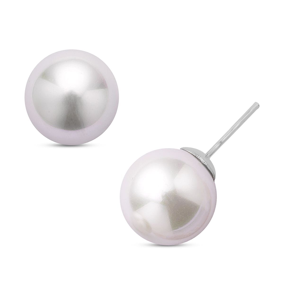 Doorbuster White Shell Pearl Stretch Bracelet and Stud Earrings in Stainless Steel image number 4