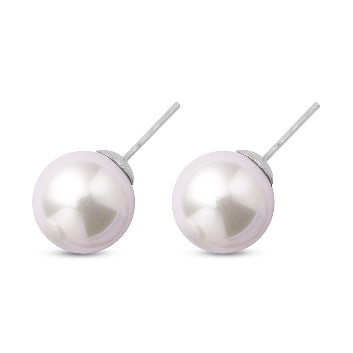 Doorbuster White Shell Pearl Stretch Bracelet and Stud Earrings in Stainless Steel image number 5