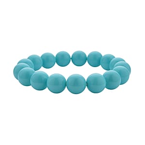 Turquoise Blue Shell Pearl 11-13mm Stretch Bracelet and Stud Earrings in Stainless Steel , Tarnish-Free, Waterproof, Sweat Proof Jewelry