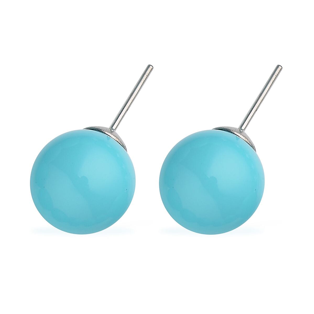 Turquoise Blue Shell Pearl 11-13mm Stretch Bracelet and Stud Earrings in Stainless Steel , Tarnish-Free, Waterproof, Sweat Proof Jewelry image number 5