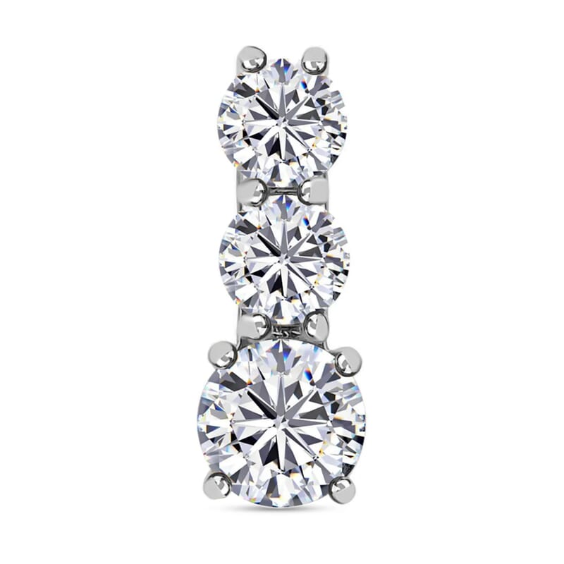 120 Facet Moissanite Trilogy Ring (SIZE 5.00) Stud Earrings and Pendant in Rhodium Over Sterling Silver 6.20 ctw