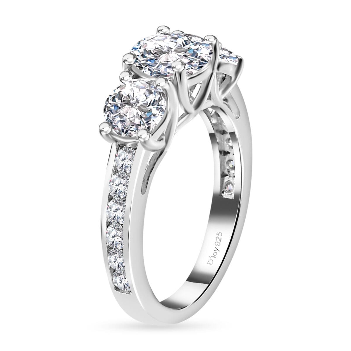 120 Facet Moissanite (Rnd 6.5mm) Trilogy Ring (Size 10.0), Pendant and Stud Earrings Jewelry Set For Women in Rhodium Over Sterling Silver 6.20 ctw image number 4
