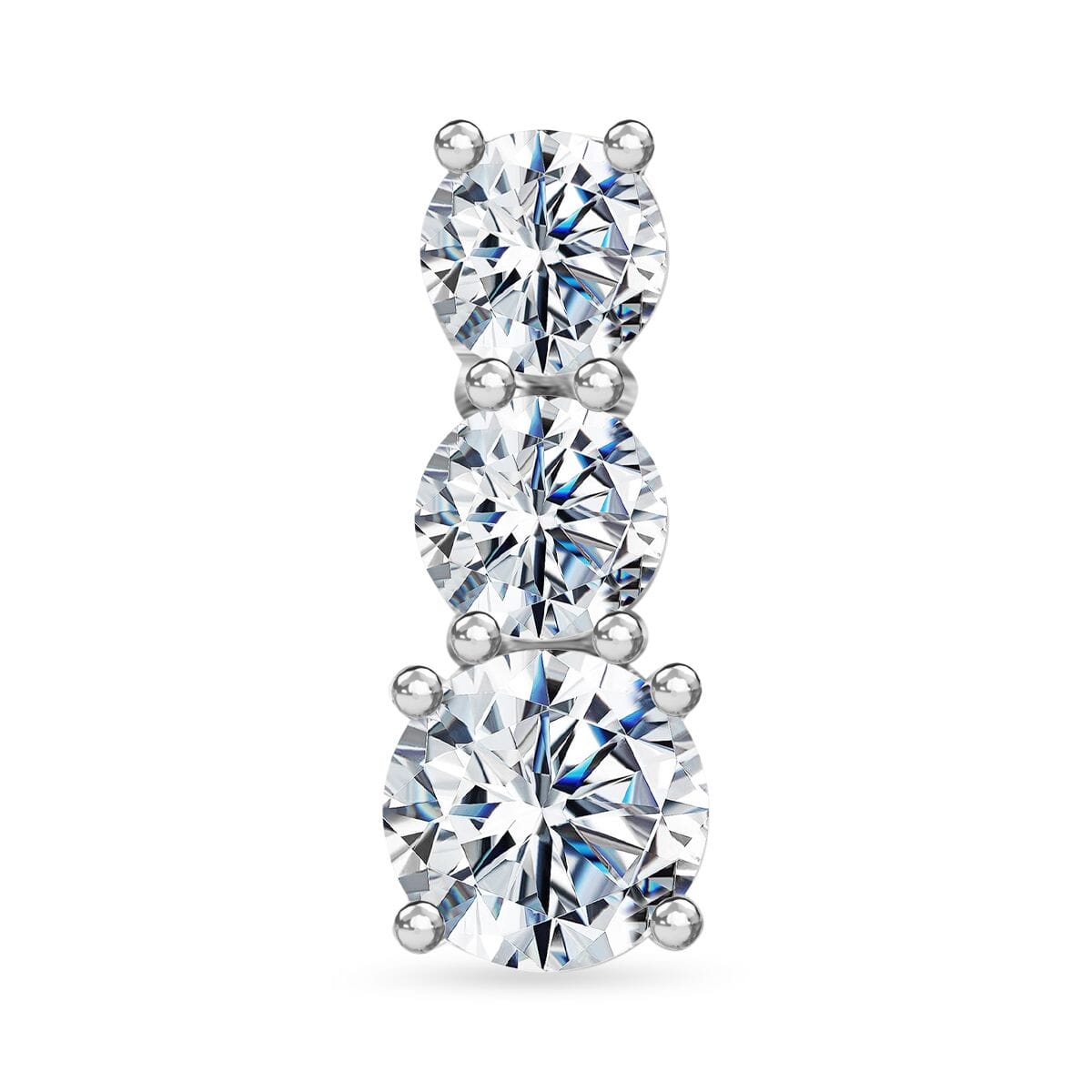 120 Facet Moissanite (Rnd 6.5mm) Trilogy Ring (Size 10.0), Pendant and Stud Earrings Jewelry Set For Women in Rhodium Over Sterling Silver 6.20 ctw image number 6