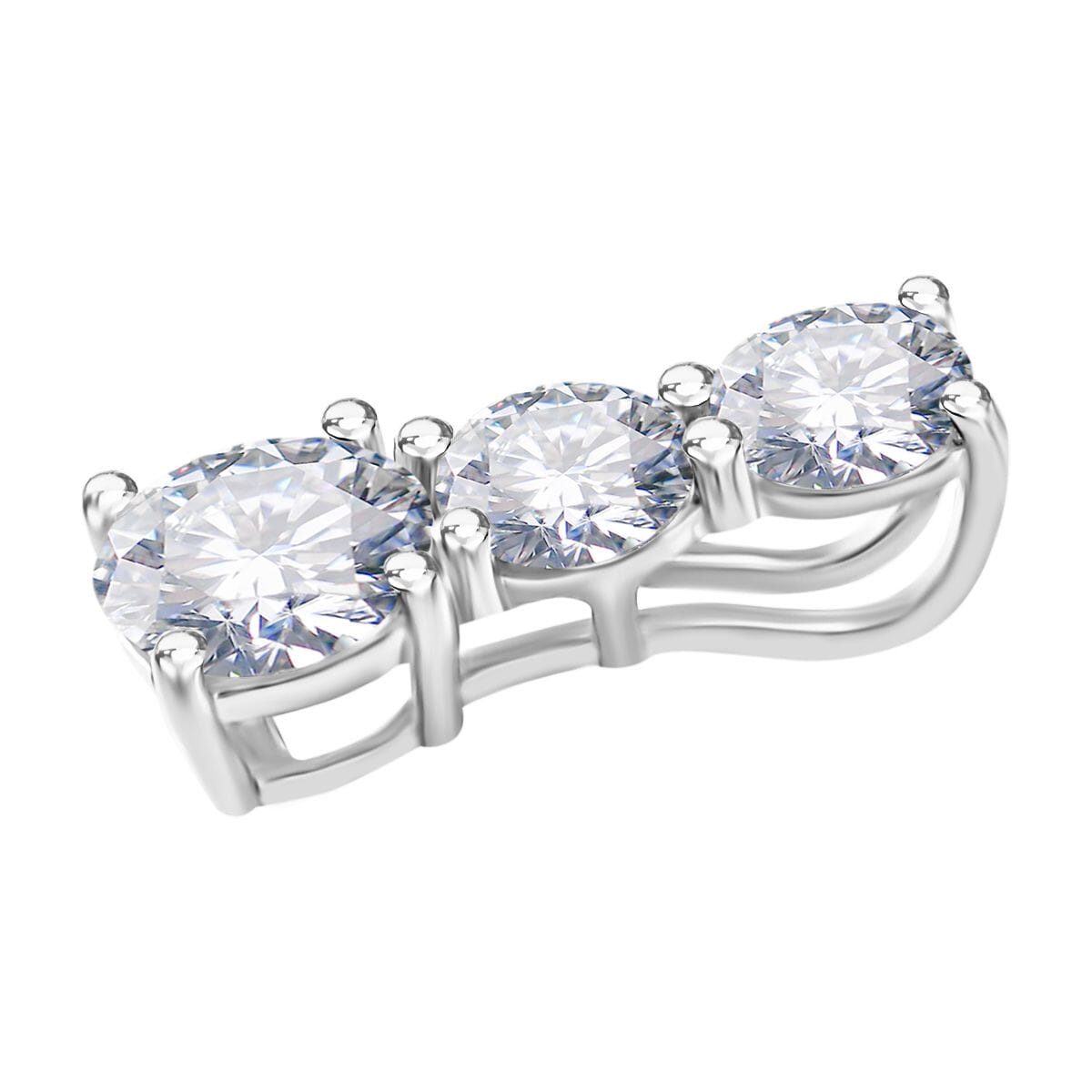 120 Facet Moissanite (Rnd 6.5mm) Trilogy Ring (Size 10.0), Pendant and Stud Earrings Jewelry Set For Women in Rhodium Over Sterling Silver 6.20 ctw image number 7