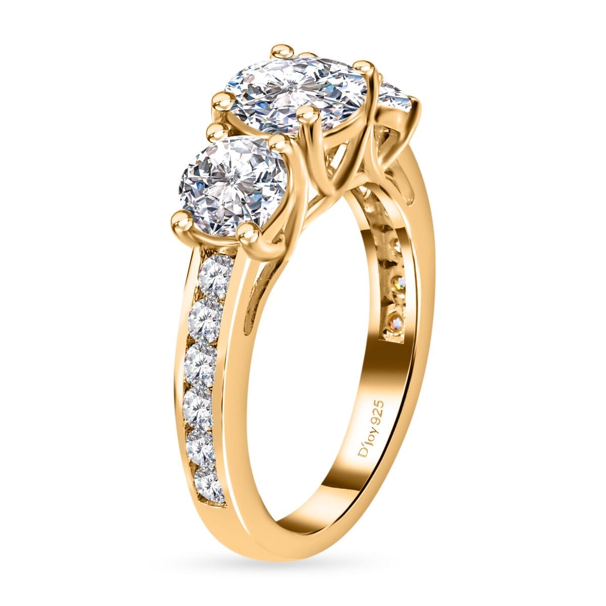 120 Facet Moissanite Trilogy Ring (SIZE 6.00) Stud Earrings and Pendant in Vermeil Yellow Gold Over Sterling Silver 6.20 ctw image number 4
