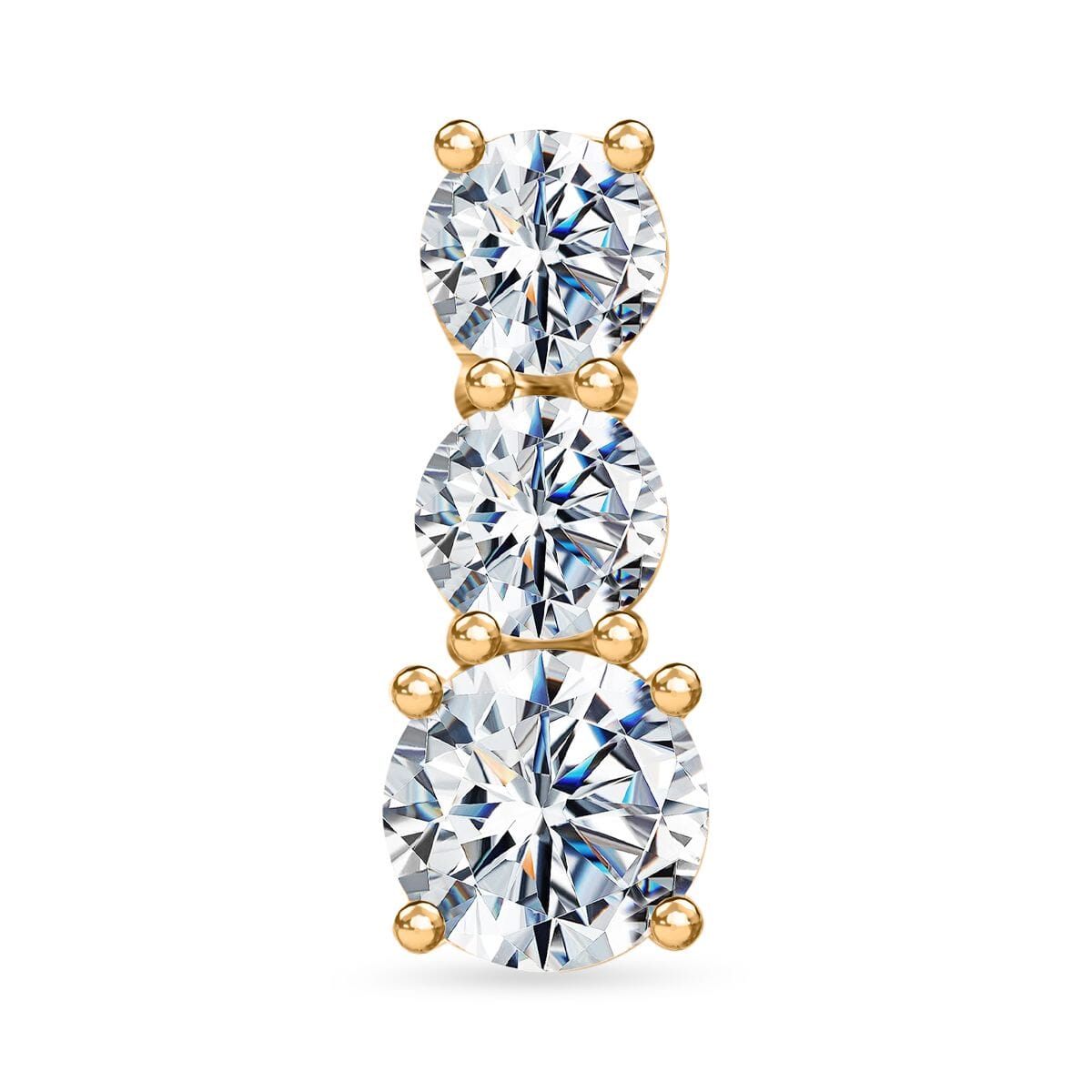 120 Facet Moissanite Trilogy Ring (SIZE 6.00) Stud Earrings and Pendant in Vermeil Yellow Gold Over Sterling Silver 6.20 ctw image number 6