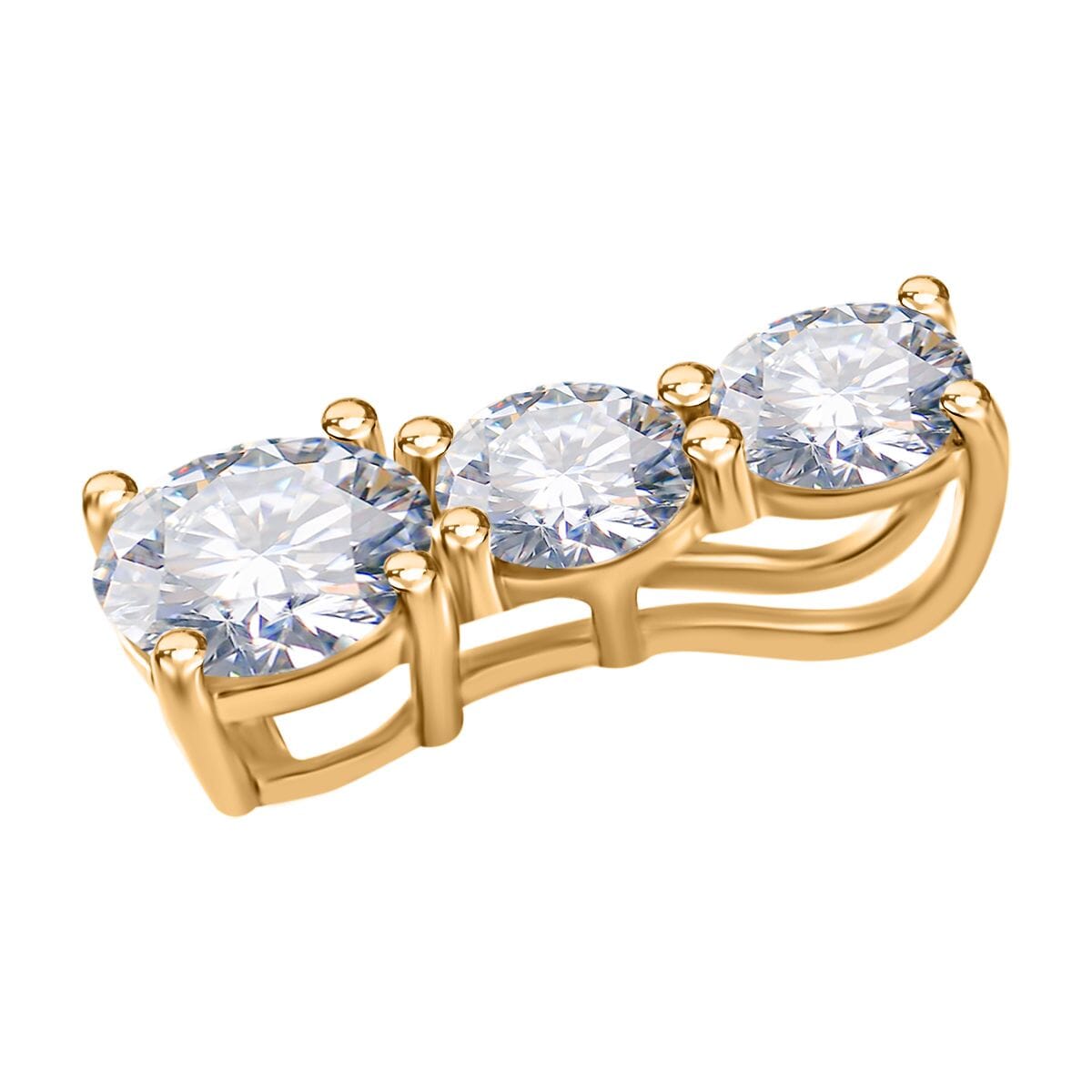 120 Facet Moissanite Trilogy Ring (SIZE 6.00) Stud Earrings and Pendant in Vermeil Yellow Gold Over Sterling Silver 6.20 ctw image number 7