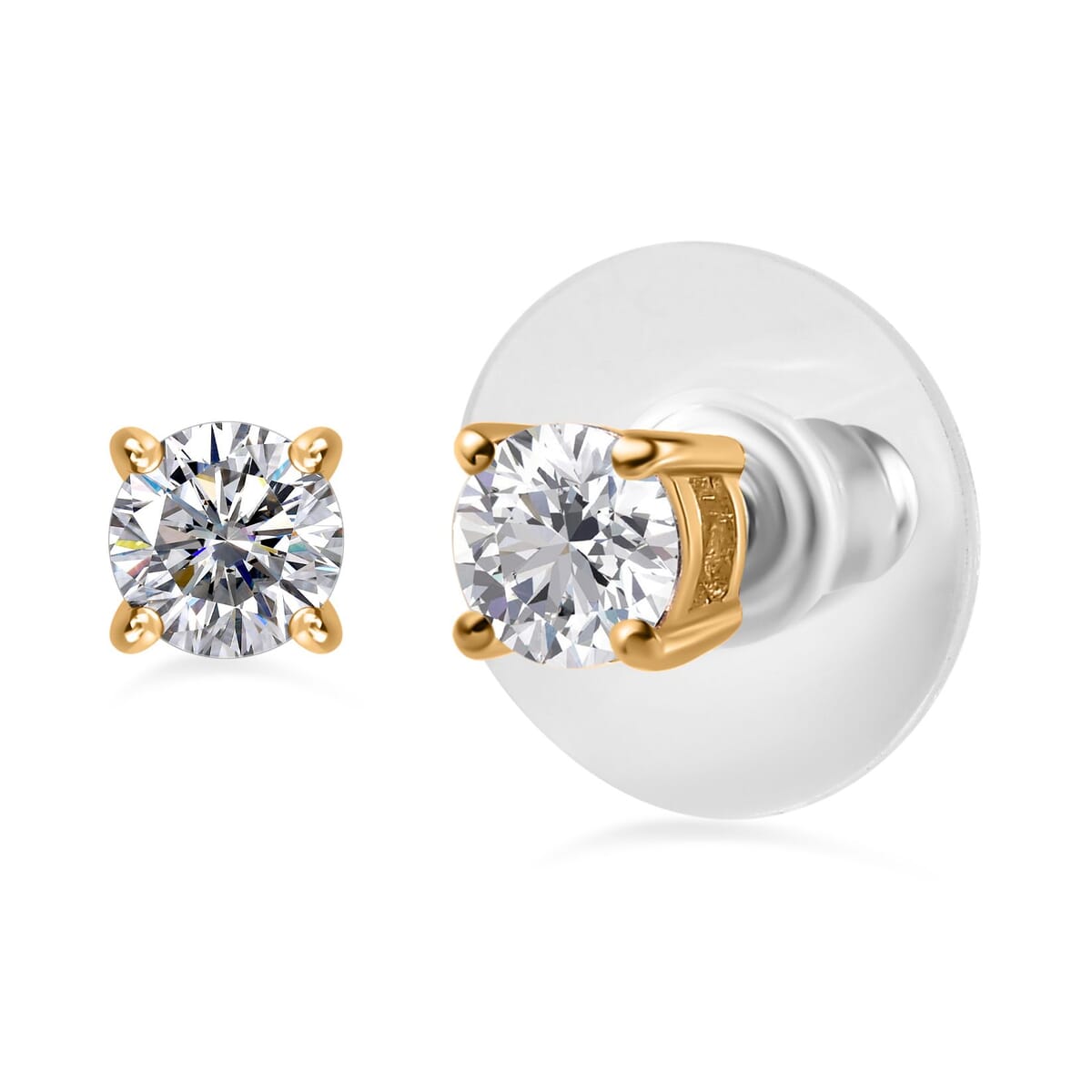 120 Facet Moissanite Trilogy Ring (SIZE 6.00) Stud Earrings and Pendant in Vermeil Yellow Gold Over Sterling Silver 6.20 ctw image number 8