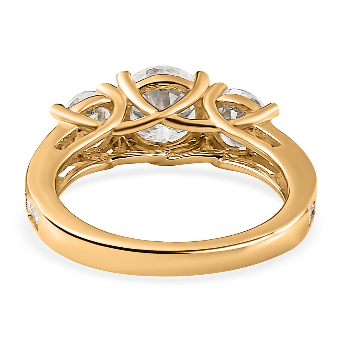 120 Facet Moissanite Trilogy Ring (SIZE 8.00) Stud Earrings and Pendant without Chain in Vermeil Yellow Gold Over Sterling Silver 6.20 ctw image number 5