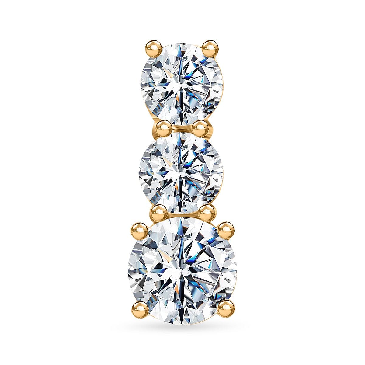120 Facet Moissanite Trilogy Ring (SIZE 8.00) Stud Earrings and Pendant without Chain in Vermeil Yellow Gold Over Sterling Silver 6.20 ctw image number 6