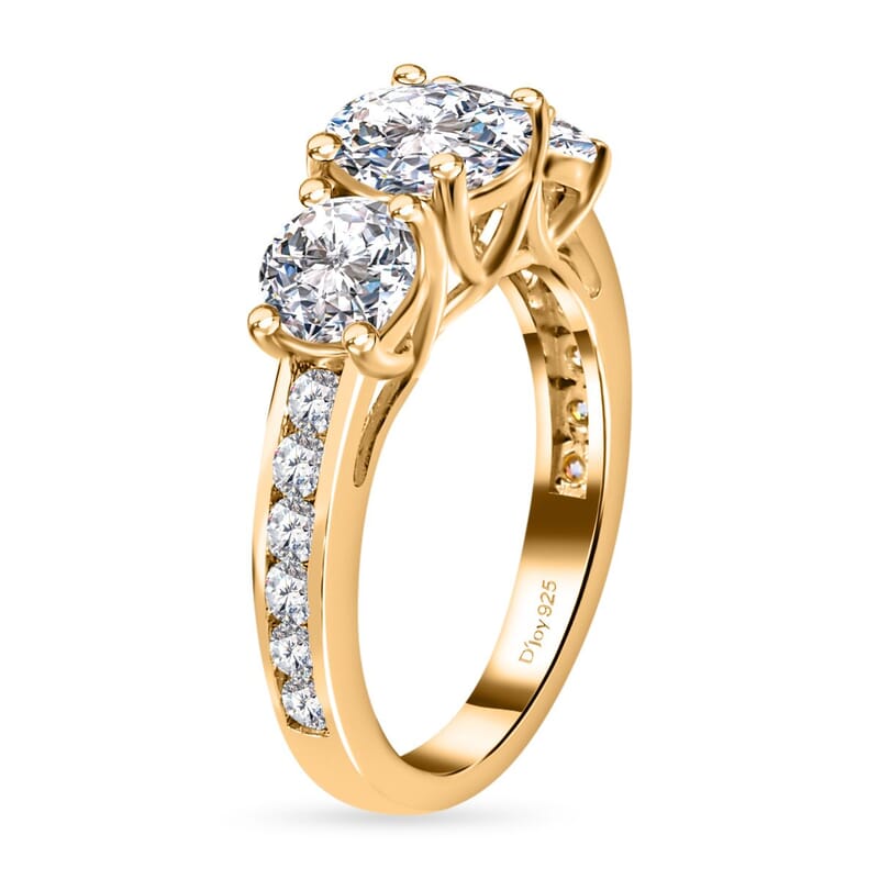 120 Facet Moissanite (Rnd 6.5mm) Trilogy Ring (SIZE 9.00), Pendant without Chain and Stud Earrings Jewelry Set For Women in Vermeil YG Over Sterling Silver 6.20 ctw