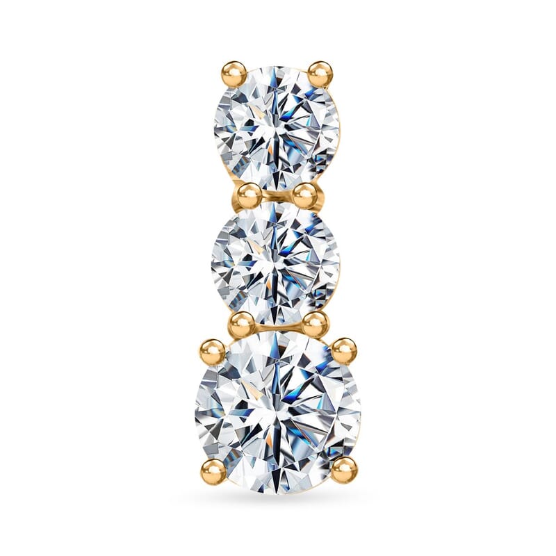 120 Facet Moissanite (Rnd 6.5mm) Trilogy Ring (SIZE 9.00), Pendant without Chain and Stud Earrings Jewelry Set For Women in Vermeil YG Over Sterling Silver 6.20 ctw