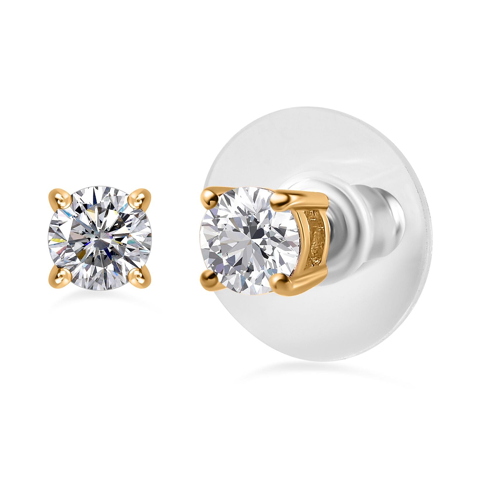 120 Facet Moissanite (Rnd 6.5mm) Trilogy Ring (SIZE 9.00), Pendant without Chain and Stud Earrings Jewelry Set For Women in Vermeil YG Over Sterling Silver 6.20 ctw