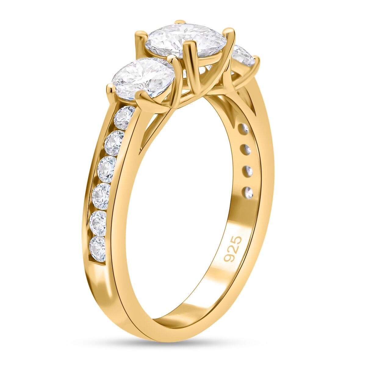 120 Facet Moissanite (Rnd 6.5mm) Trilogy Ring (SIZE 10.00), Pendant and Stud Earrings Jewelry Set For Women in Vermeil YG Over Sterling Silver 6.20 ctw image number 3