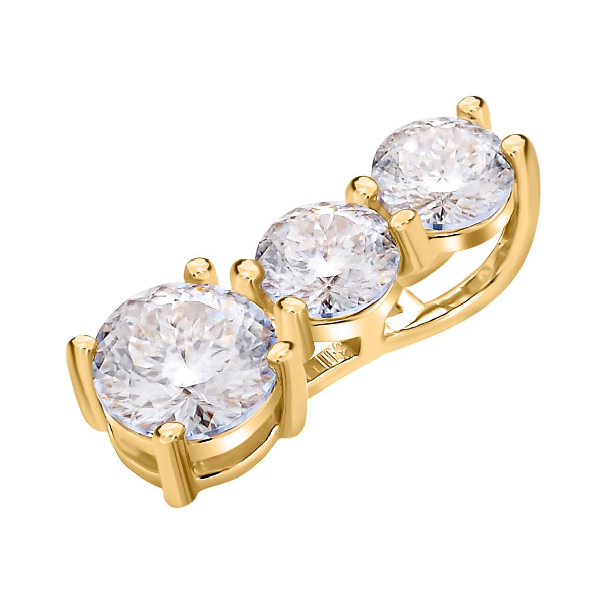 120 Facet Moissanite (Rnd 6.5mm) Trilogy Ring (SIZE 10.00), Pendant and Stud Earrings Jewelry Set For Women in Vermeil YG Over Sterling Silver 6.20 ctw image number 5