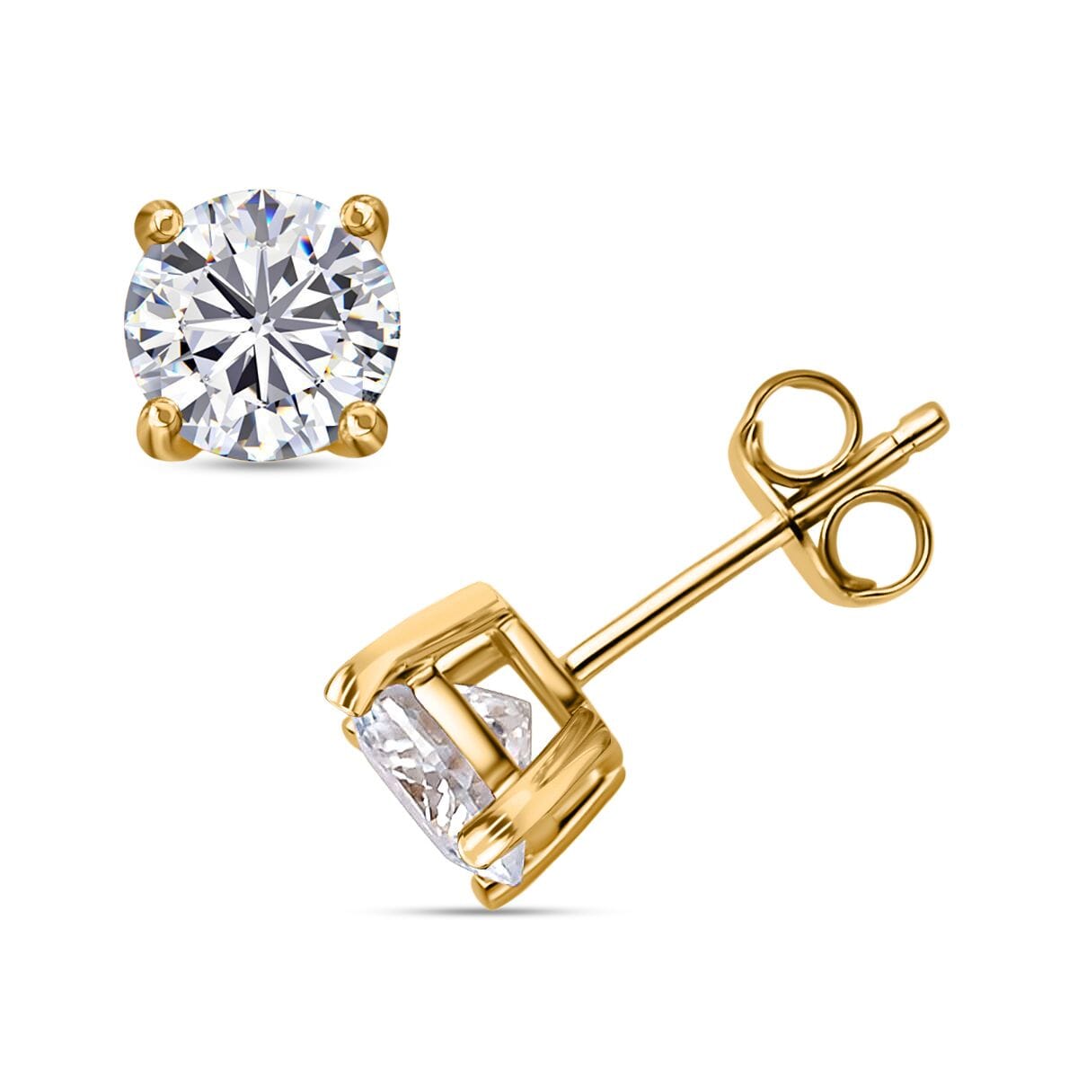 120 Facet Moissanite (Rnd 6.5mm) Trilogy Ring (SIZE 10.00), Pendant and Stud Earrings Jewelry Set For Women in Vermeil YG Over Sterling Silver 6.20 ctw image number 6