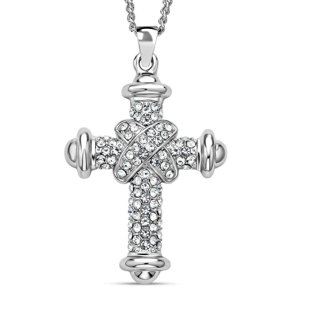 Austrian Crystal Cross Pendant Necklace 28-30 Inches in Silvertone image number 0