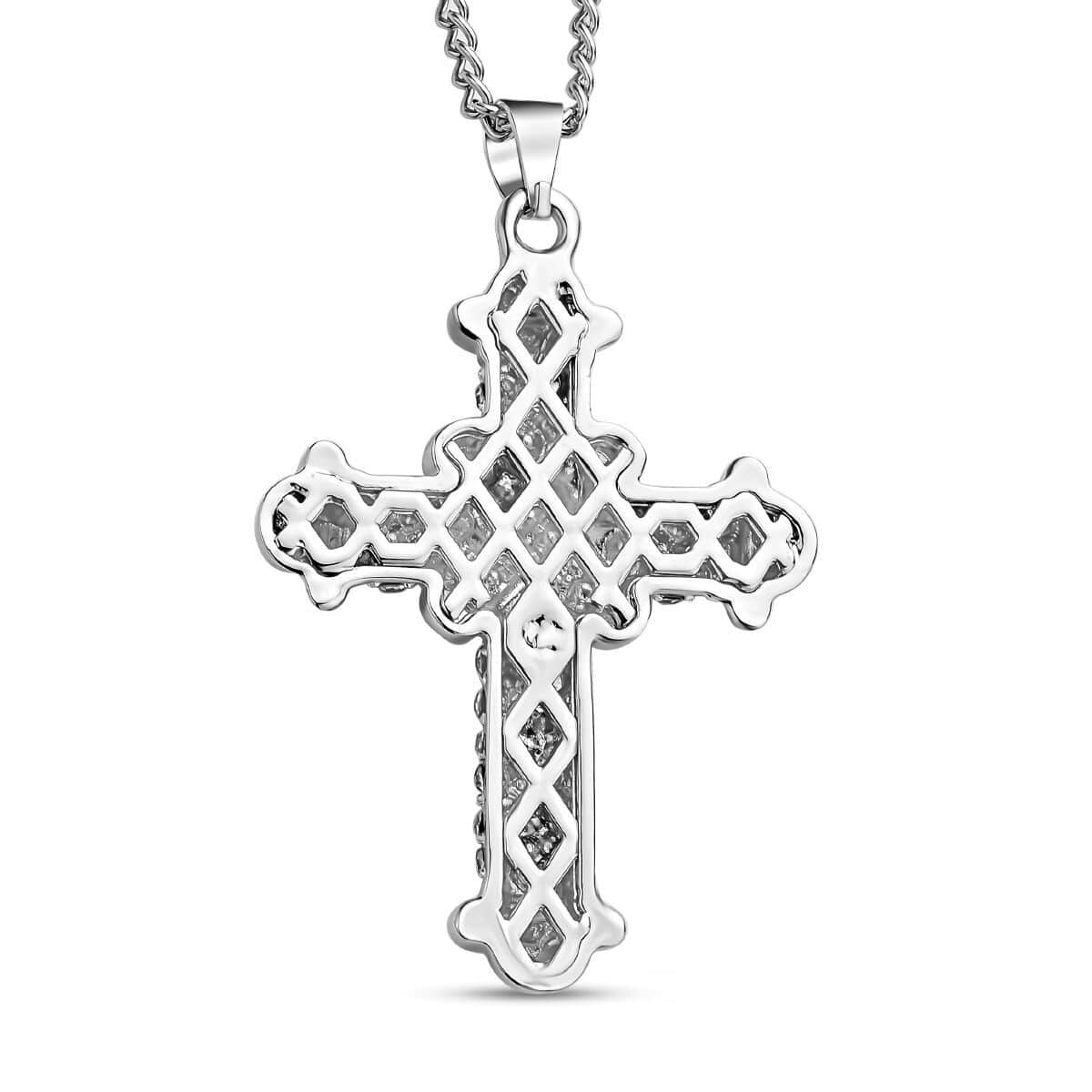 Austrian Crystal Cross Pendant Necklace 28-30 Inches in Silvertone image number 4