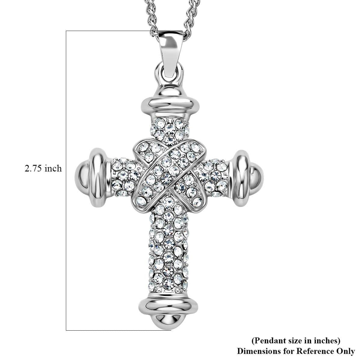 Austrian Crystal Cross Pendant Necklace 28-30 Inches in Silvertone image number 5
