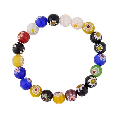 Multi Color Murano Style Beaded Stretch Bracelet and Earrings in Stainless Steel , Tarnish-Free, Waterproof, Sweat Proof Jewelry
