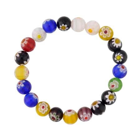 Multi Color Murano Style Beaded Stretch Bracelet and Earrings in Stainless Steel , Tarnish-Free, Waterproof, Sweat Proof Jewelry image number 3