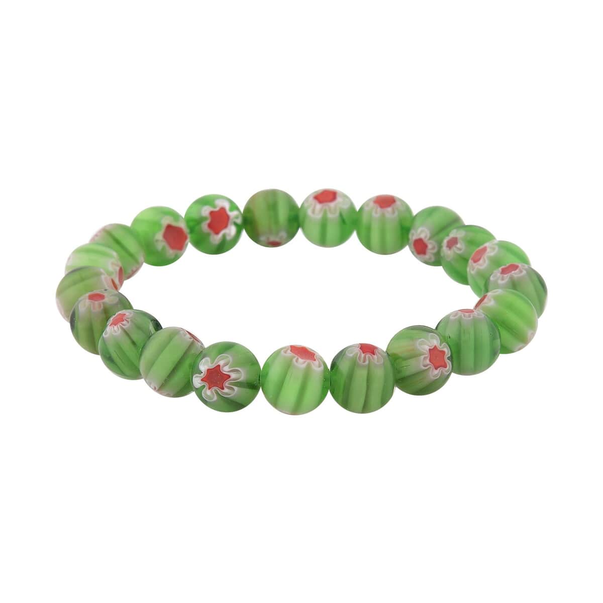 Green Color Murano Style Beaded Stretch Bracelet and Earrings in Stainless Steel , Tarnish-Free, Waterproof, Sweat Proof Jewelry image number 2