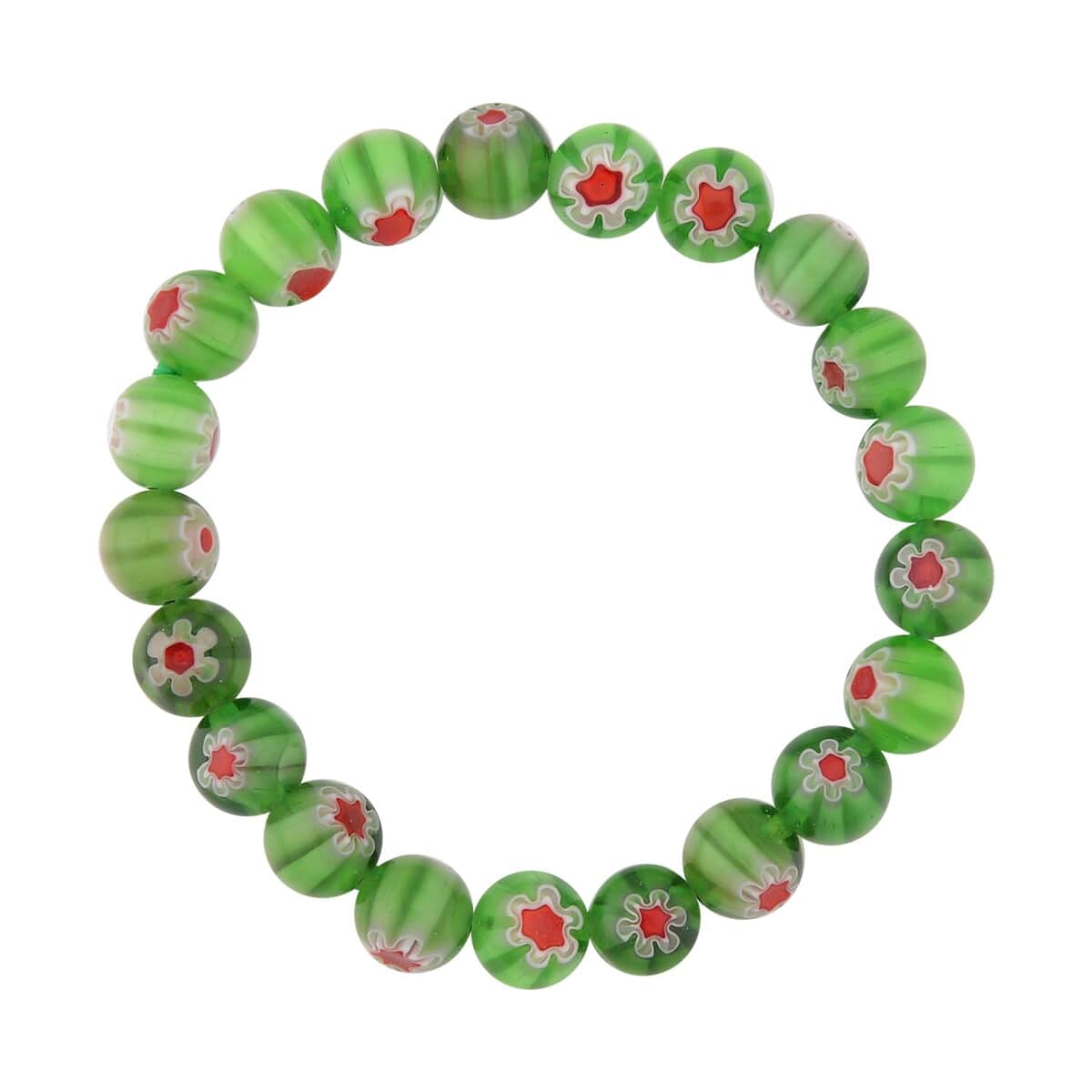 Green Color Murano Style Beaded Stretch Bracelet and Earrings in Stainless Steel , Tarnish-Free, Waterproof, Sweat Proof Jewelry image number 3