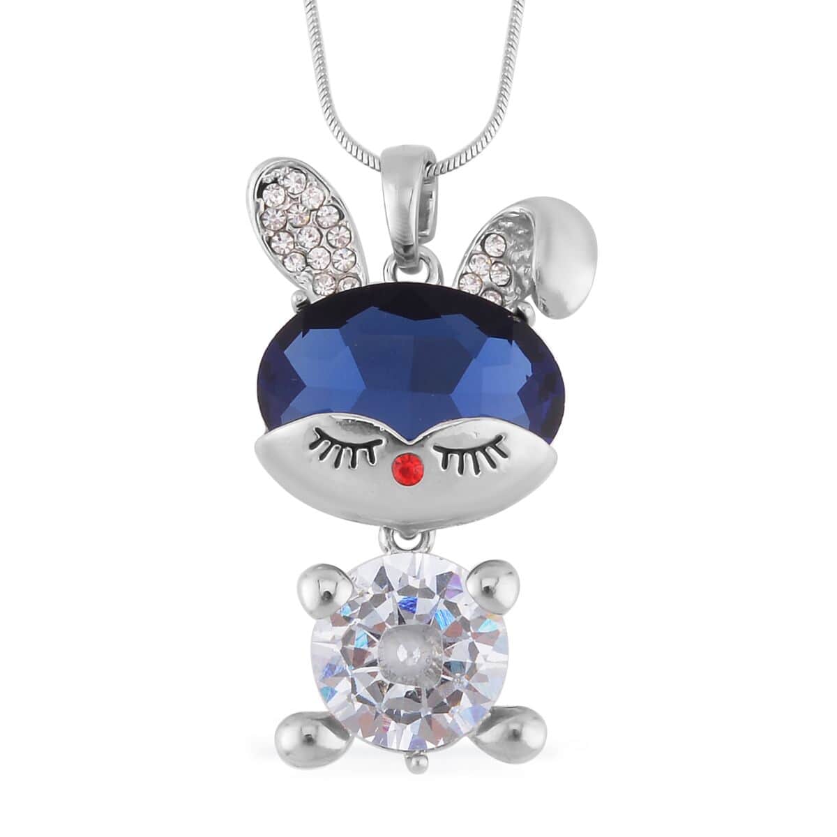 Blue and White Glass, Red and White Austrian Crystal Doll Charm Pendant Necklace 20-30 Inches in Silvertone image number 0