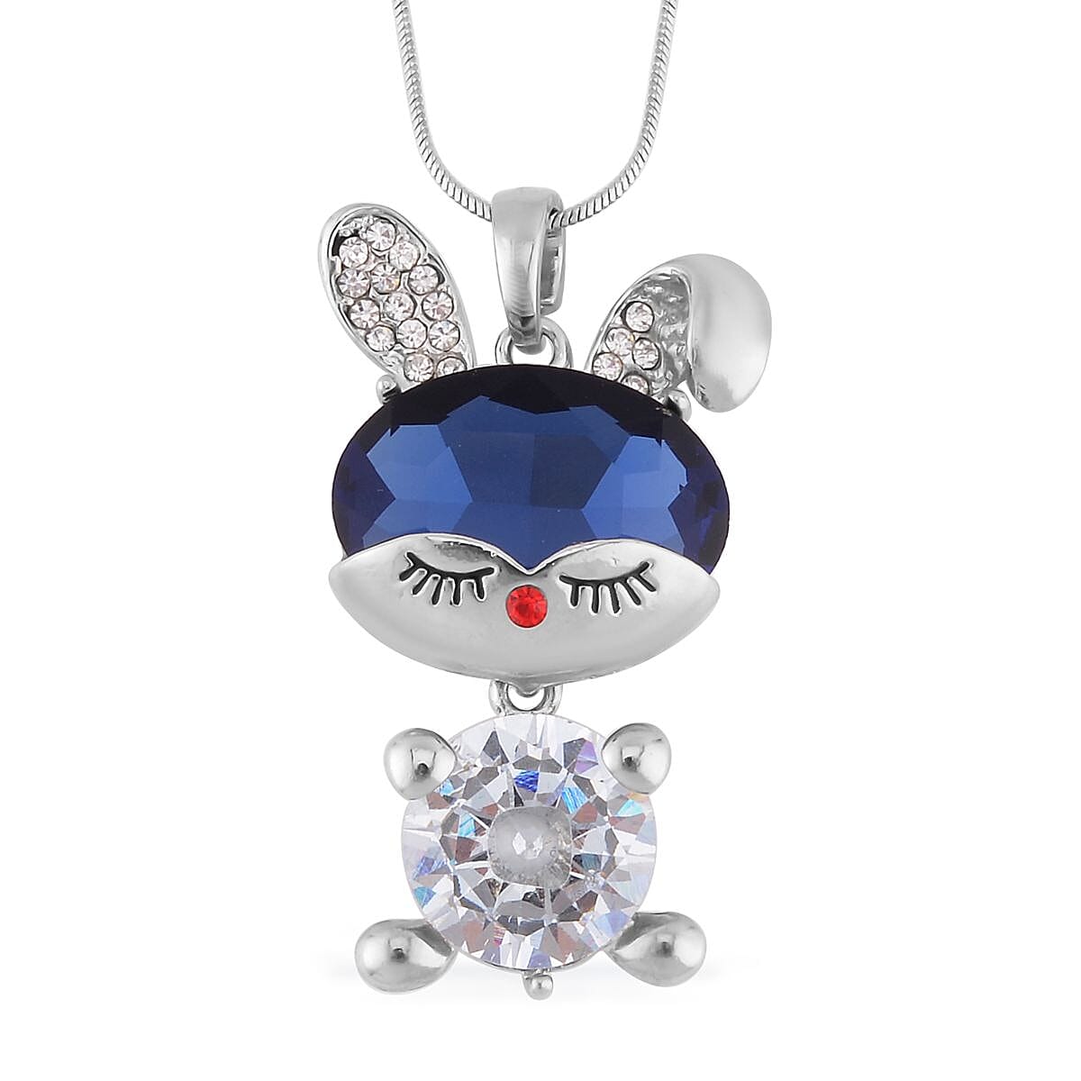 Blue and White Glass, Red and White Austrian Crystal Doll Charm Pendant Necklace 20-30 Inches in Silvertone image number 0