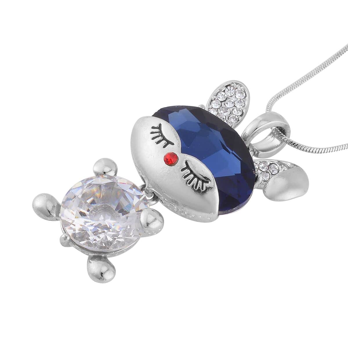 Blue and White Glass, Red and White Austrian Crystal Doll Charm Pendant Necklace 20-30 Inches in Silvertone image number 2