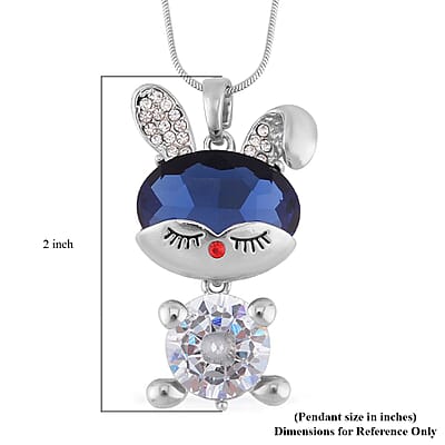 Blue and White Glass, Red and White Austrian Crystal Doll Charm Pendant Necklace 20-30 Inches in Silvertone