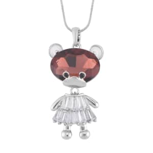 Burgundy Glass and Multi Gemstone Doll Charm Pendant Necklace 20-30 Inches in Silvertone 7.00 ctw