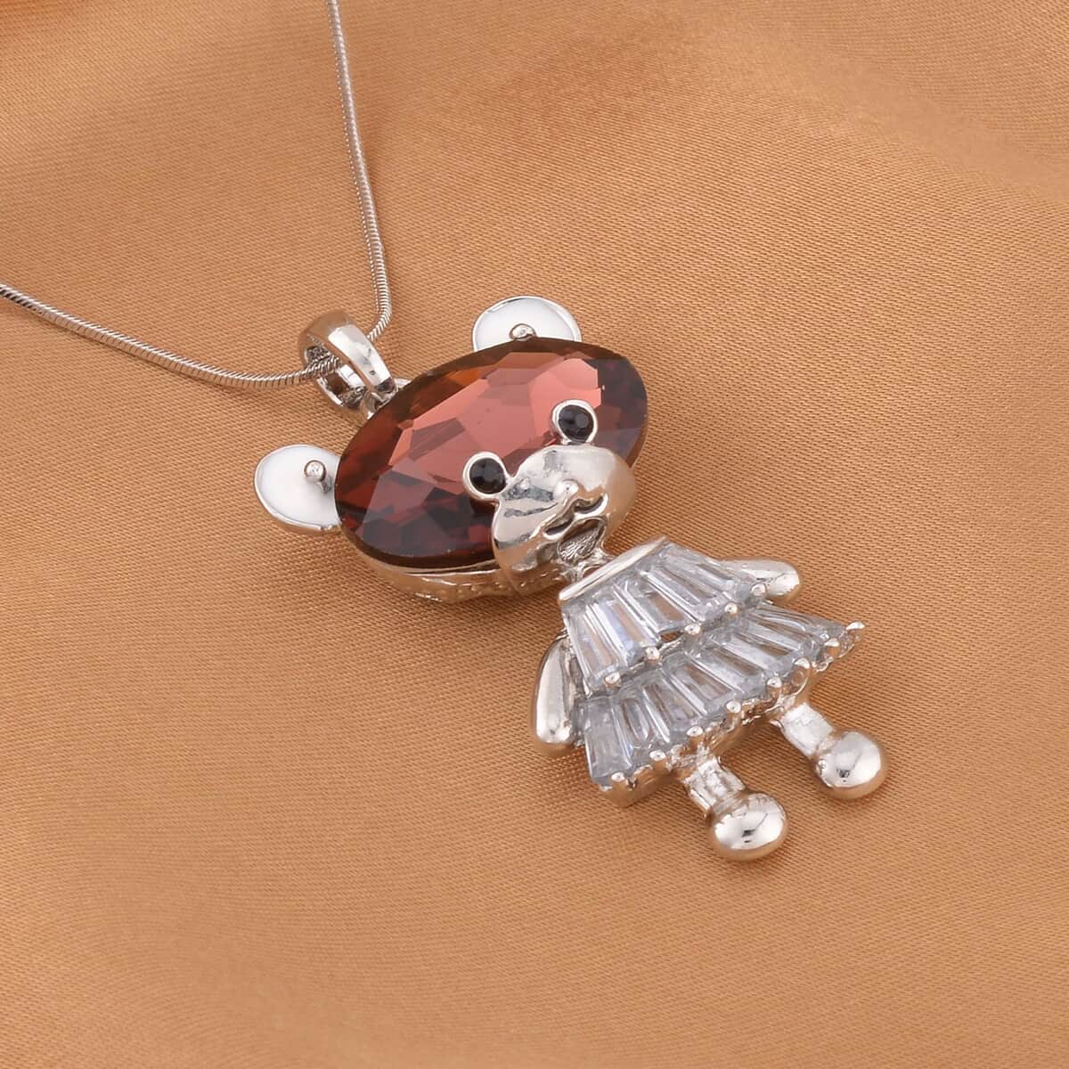 Burgundy Glass and Multi Gemstone Doll Charm Pendant Necklace 20-30 Inches in Silvertone 7.00 ctw image number 1