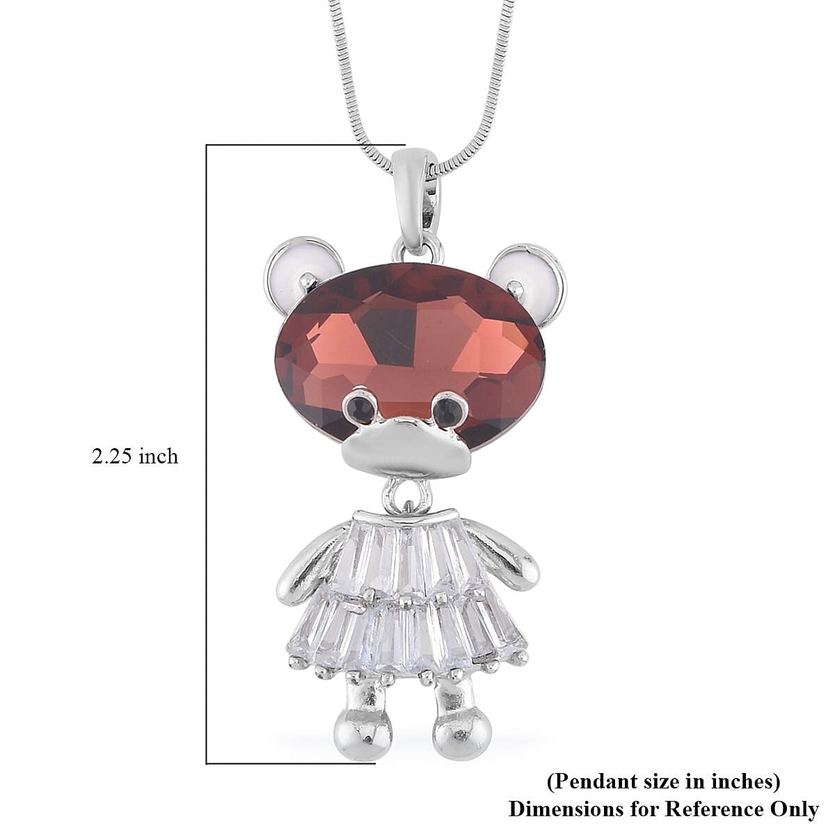 Burgundy Glass and Multi Gemstone Doll Charm Pendant Necklace 20-30 Inches in Silvertone 7.00 ctw