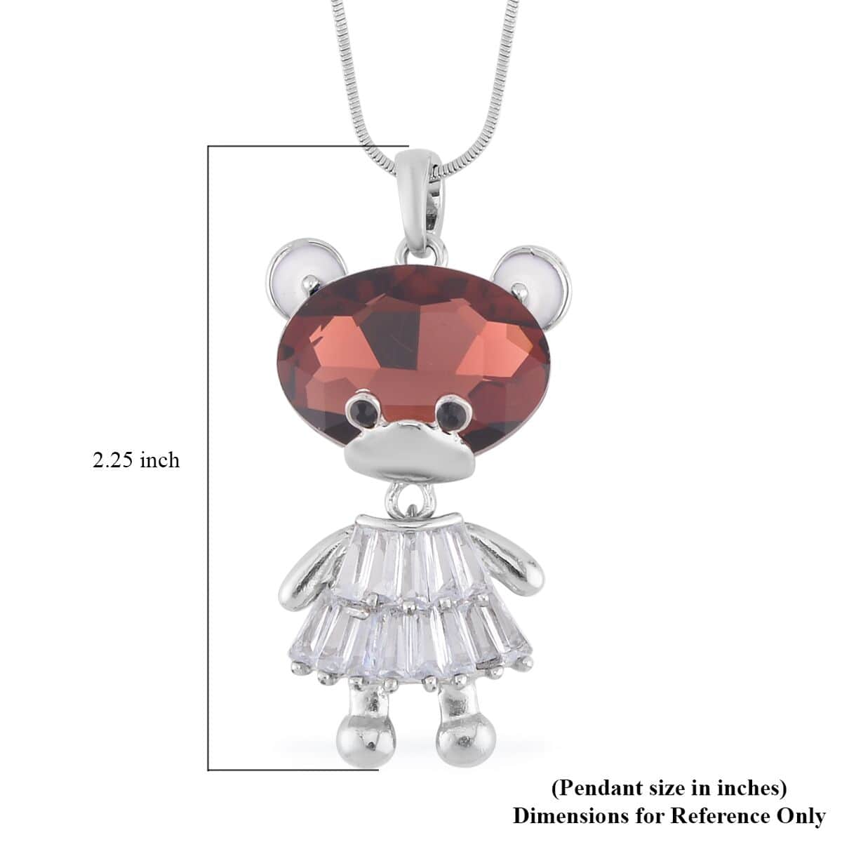 Burgundy Glass and Multi Gemstone Doll Charm Pendant Necklace 20-30 Inches in Silvertone 7.00 ctw image number 4