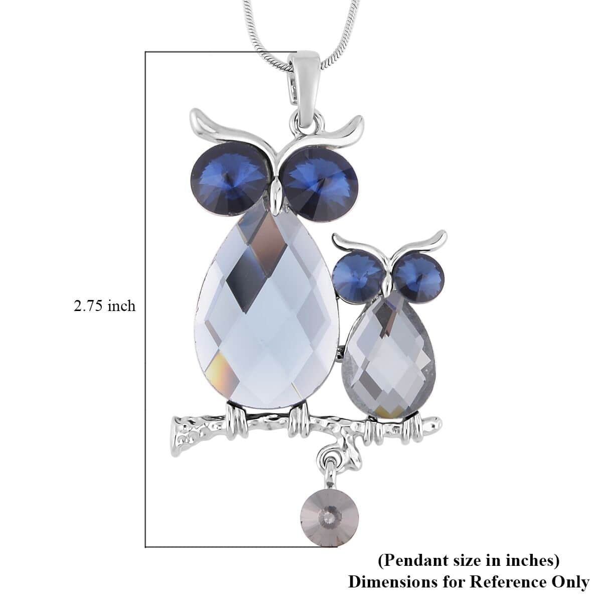 Gray Pearl Glass, Blue and Gray Austrian Crystal Pair of Owls Charm Pendant Necklace 20-30 Inches in Silvertone image number 5