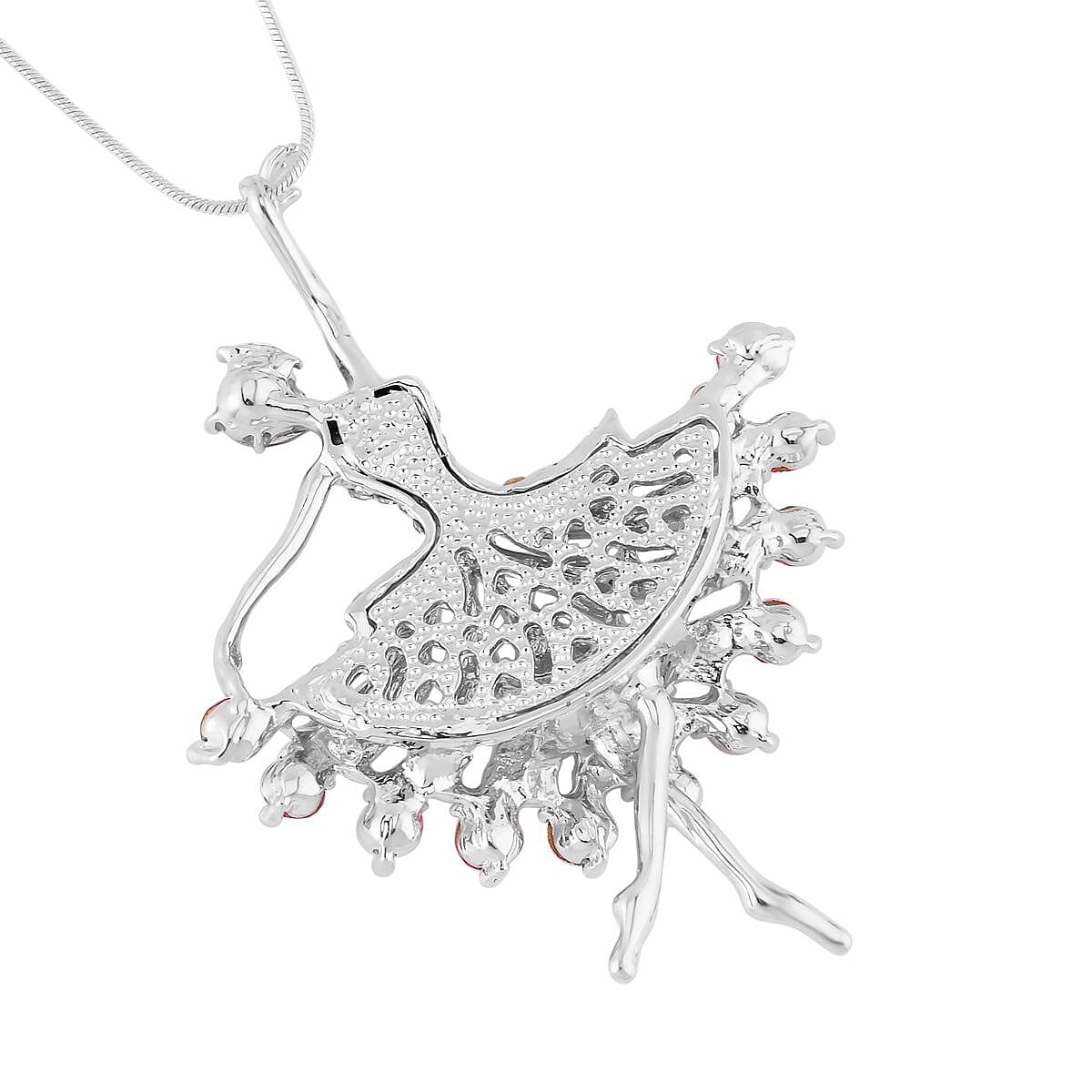 Blue Glass, Pink and White Austrian Crystal Dancing Ballerina Pendant Necklace 20-30 Inches in Silvertone image number 3