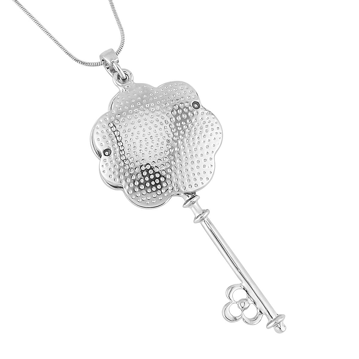 Austrian Crystal Flower & Key Shaped Pendant Necklace 20-30 Inches in Silvertone image number 4