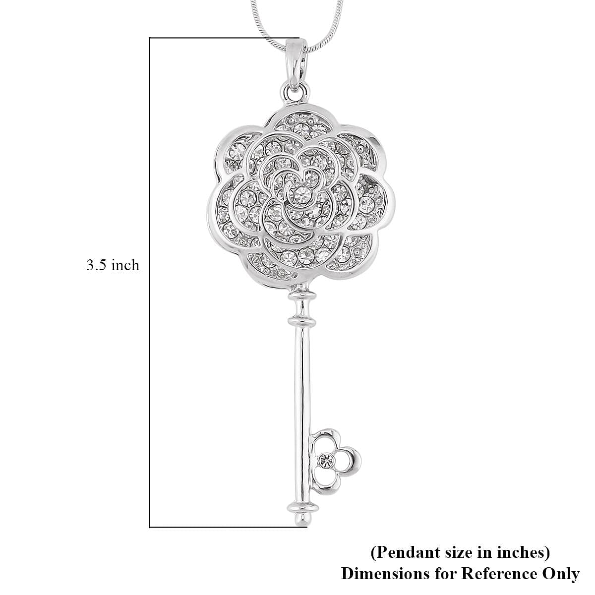 Austrian Crystal Flower & Key Shaped Pendant Necklace 20-30 Inches in Silvertone image number 5
