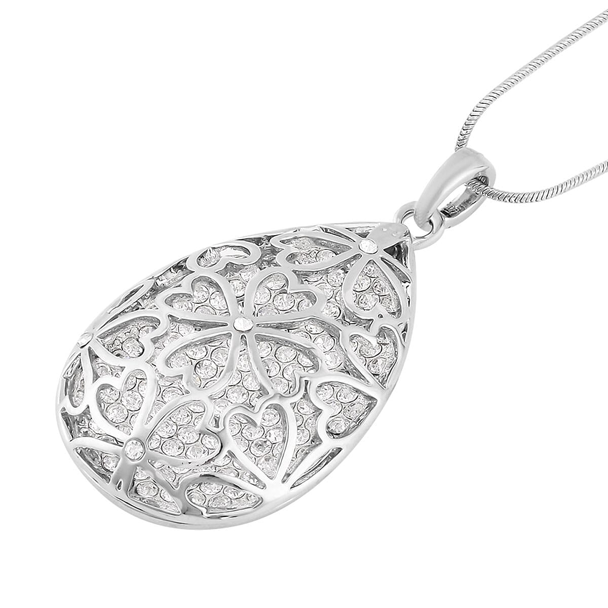 Austrian Crystal Pear Shaped Pendant Necklace 20-30 Inches in Silvertone image number 2