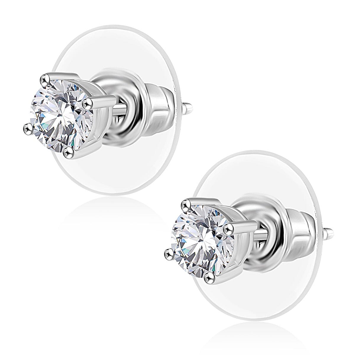 Doorbuster Heart and Arrows Cut Moissanite Solitaire Ring , Stud Earrings and Pendant Necklace 20 Inches in Rhodium Over Sterling Silver and Stainless Steel 2.35 ctw image number 2