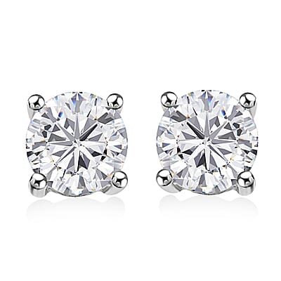 Heart and Arrows Cut Moissanite 2.35 ctw Solitaire Ring SIZE 5.00, Stud Earrings and Pendant without Chain in Rhodium Over Sterling Silver