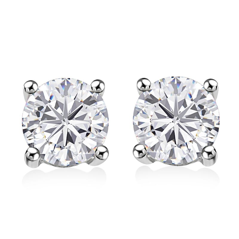 Heart and Arrows Cut Moissanite 2.35 ctw Solitaire Ring SIZE 5.00, Stud Earrings and Pendant without Chain in Rhodium Over Sterling Silver