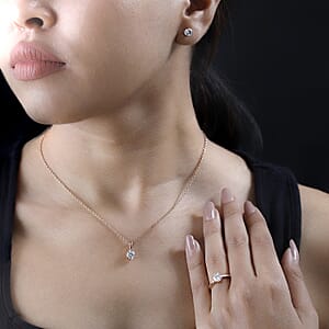 Heart and Arrows Cut Moissanite 2.35 ctw Solitaire Ring, Stud Earrings and Pendant without Chain in Vermeil RG Over Sterling Silver