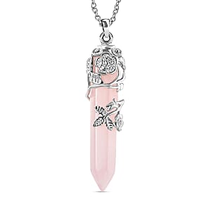 Galilea Rose Quartz 27.00 ctw Pendant in Silvertone with Stainless Steel Necklace 24 Inches