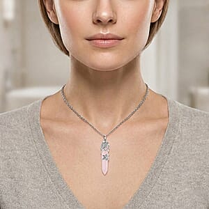 Galilea Rose Quartz 27.00 ctw Pendant in Silvertone with Stainless Steel Necklace 24 Inches
