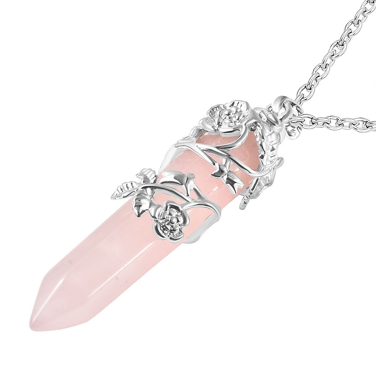 Galilea Rose Quartz 27.00 ctw Pendant in Silvertone with Stainless Steel Necklace 24 Inches image number 3