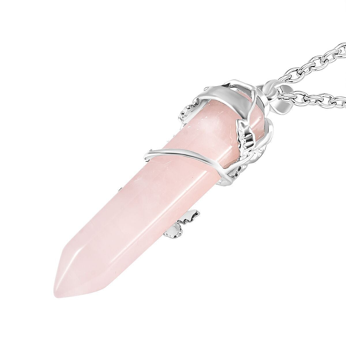 Galilea Rose Quartz 27.00 ctw Pendant in Silvertone with Stainless Steel Necklace 24 Inches image number 4
