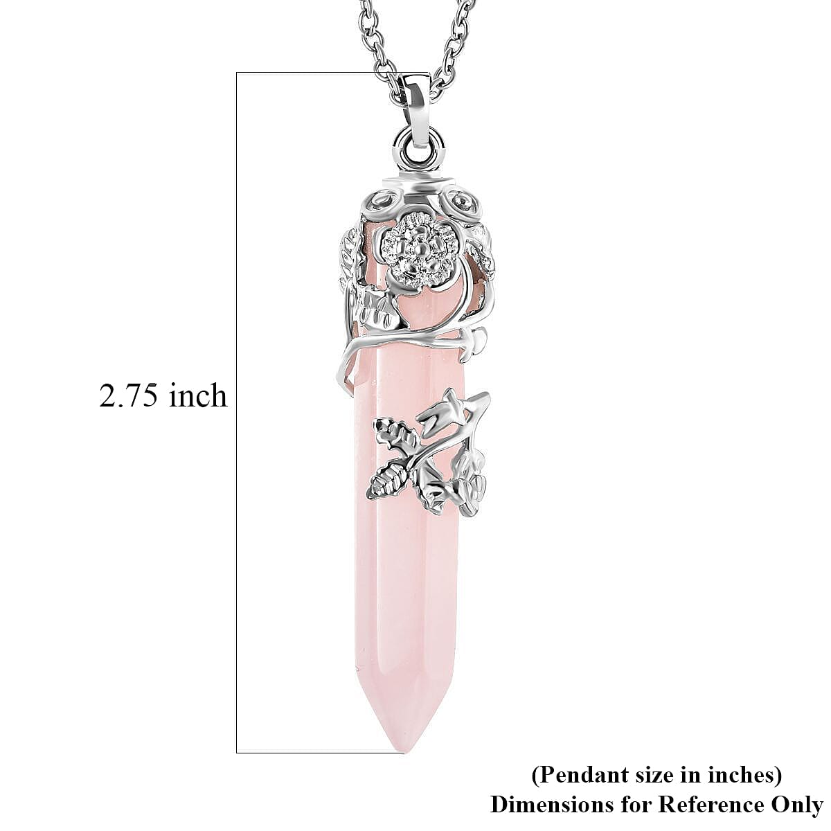 Galilea Rose Quartz 27.00 ctw Pendant in Silvertone with Stainless Steel Necklace 24 Inches image number 5